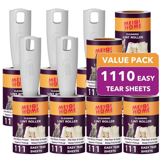 Lint Rollers for Pet Hair Extra Sticky, 1110 Sheets Mega Value Set Lint Roller with 5 Upgraded Handles, 10 Rollers Portable Pet Lint Roller for Clothes, Furniture, Carpet, Dog & Cat Hair Removal