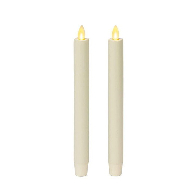 Luminara Set of 2 Moving Flame LED Taper (1x9.75), Flameless Candle, Melted Edge, Smooth Wax, Unscented - White