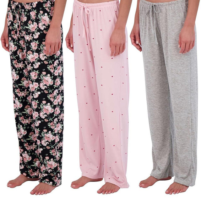 Real Essentials 3 Pack: Women’s Ultra-Soft Comfy Pajama Lounge Pants Sleepwear (Available in Plus Size)