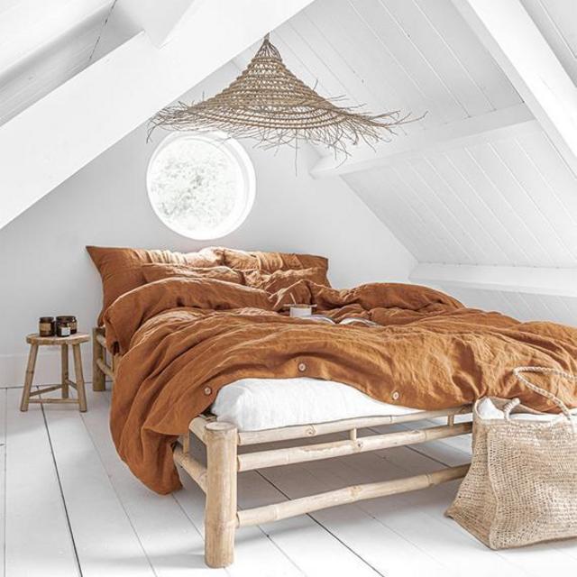 Linen bedding set in Cinnamon. King, Queen duvet cover set. 3 piece washed linen set includes two pillowcases.