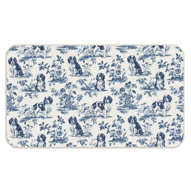 DAYOUER Chinoiserie Cavalier King Charles Spaniel Door Mat, King Cavalier Charles Gifts, Grandmillennial Dog Welcome Doormat Non-Slip for Front Door Porch Indoor Outside Entrance Entryway, 17x30 Inch