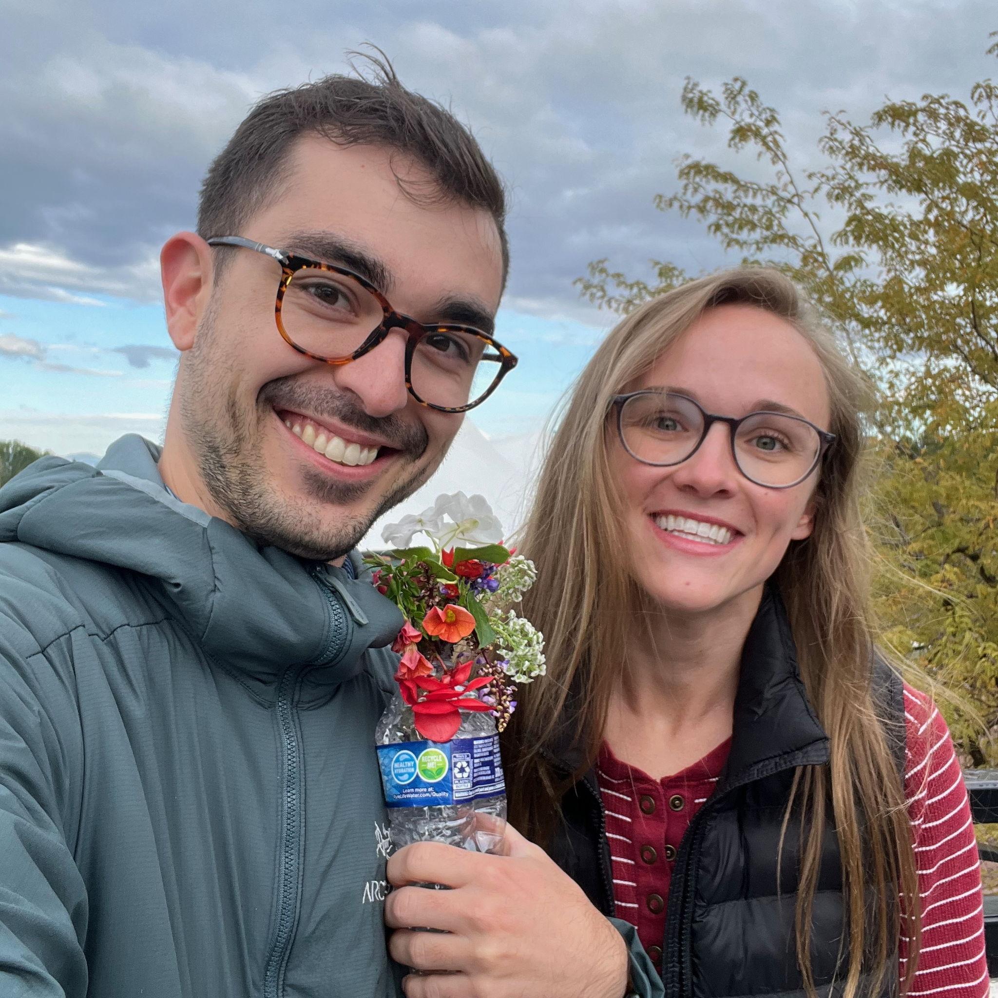 When we became "official." 
There was a water bottle with flowers left on the stairs, it felt like it was staged just for us!