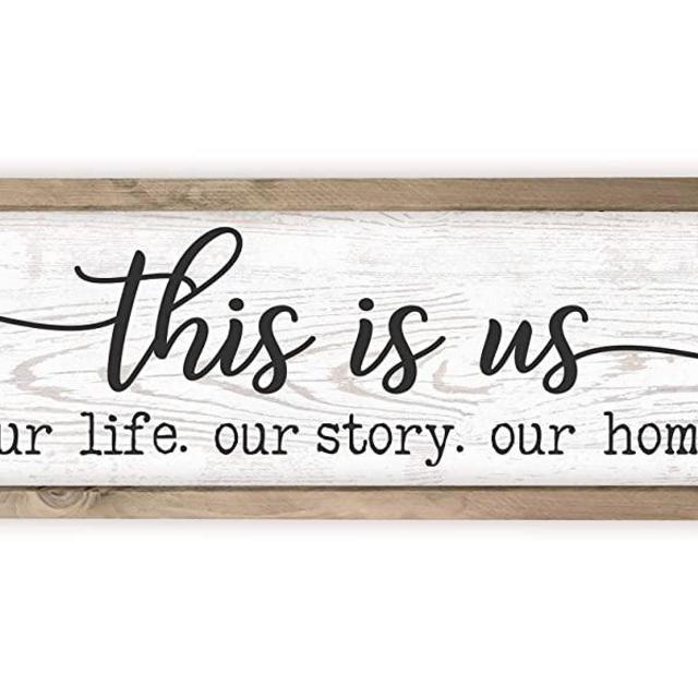 This is Us Our Life Our Story Our Home Rustic Wood Wall Sign 6x18 (White with Frame)