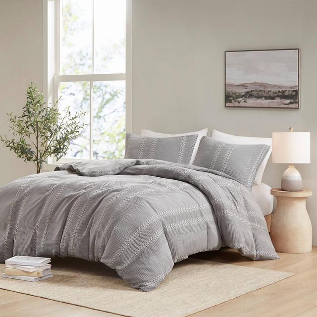 3pc Full/Queen Hailey Cotton Gauze Waffle Weave Duvet Cover Set Gray - Urban Habitat