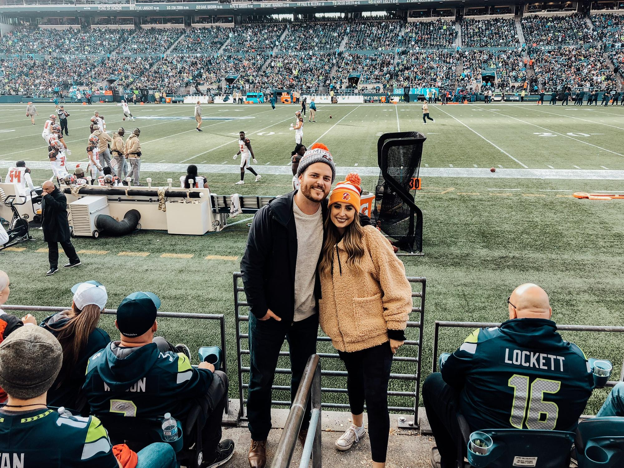 Amanda's first NFL game, taking Daniel to Seattle to see his team play.