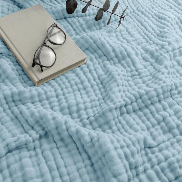 Muslin Blanket for Adults, Extra Large Throw 50" x 60" By Comfy Cubs - Sky Blue