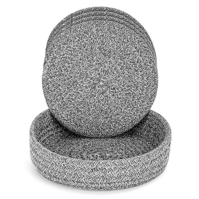 Pot Holders Trivets Set 4 Pcs and Kitchen Storage Basket 1 Pack, Cotton Trivet Mat for Hot Pots and Pans, Potholders for Hot Dishes, Table Countertop Protector Hot Pads Heat Resistant (Deep Grey)