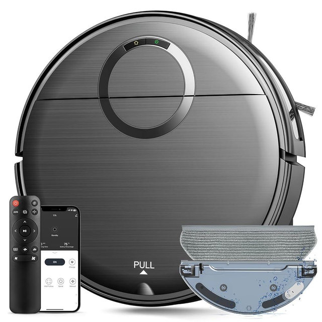 Robot Vacuum and Mop Combo, 2 in 1 Mopping Robot Vacuum Cleaner with 2000Pa Max Suction, Wi-Fi/App/Remote, Schedule, Self-Charging Slim Robotic Vacuum, Ideal for Pet Hair, Low-Pile Carpet, Hard Floor