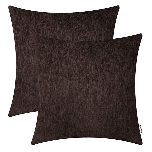 Brawarm Coffee Chenille Throw Pillow Covers 22 X 22 Inches, Coffee Chenille Throw Pillow Covers Pack of 2, Soft Comfy Chenille Lumbar Couch Cases for Living Room Garden