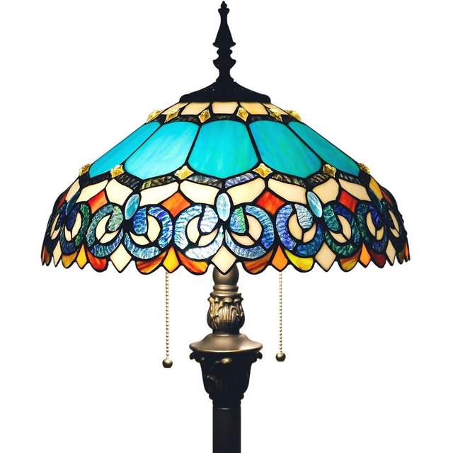 ZJART Tiffany Floor Lamp Stained Glass Blue Jewelry Baroque Style Standing Reading Light 16x16x70 Inch Antique Lamp for Living Room Office
