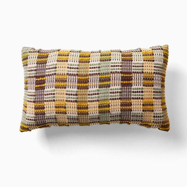 Outdoor Multi Checkerboard Plaid Pillow, 12x21, Yellow Multi
