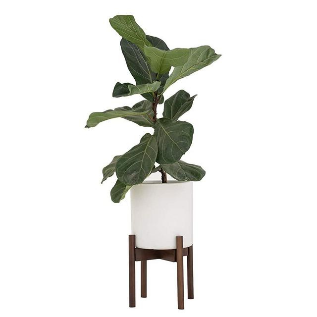 Sona Home Adjustable Mid Century Plant Stand, 3 Sizes, 3 Colors - Modern Plant Stand Indoor Outdoor, Planter Stand Only (Med, Brown)