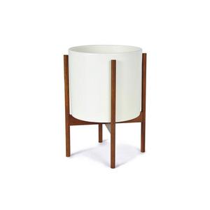 Case Study Ceramic Planter with Wood Stand - Large - White