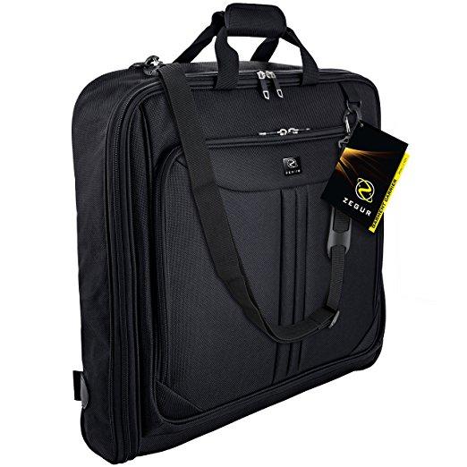 ZEGUR 40-Inch 3 Suit Carry On Garment Bag for Travel or Business Trips - Features an Adjustable Shoulder Strap and Multiple Organization Pockets - Black
