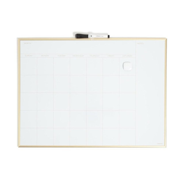 U Brands Magnetic Dry Erase Calendar Whiteboard for Wall, 23"x17", Dry Erase Board Calendar with Gold Aluminum Frame, Includes a Magnet and a Marker