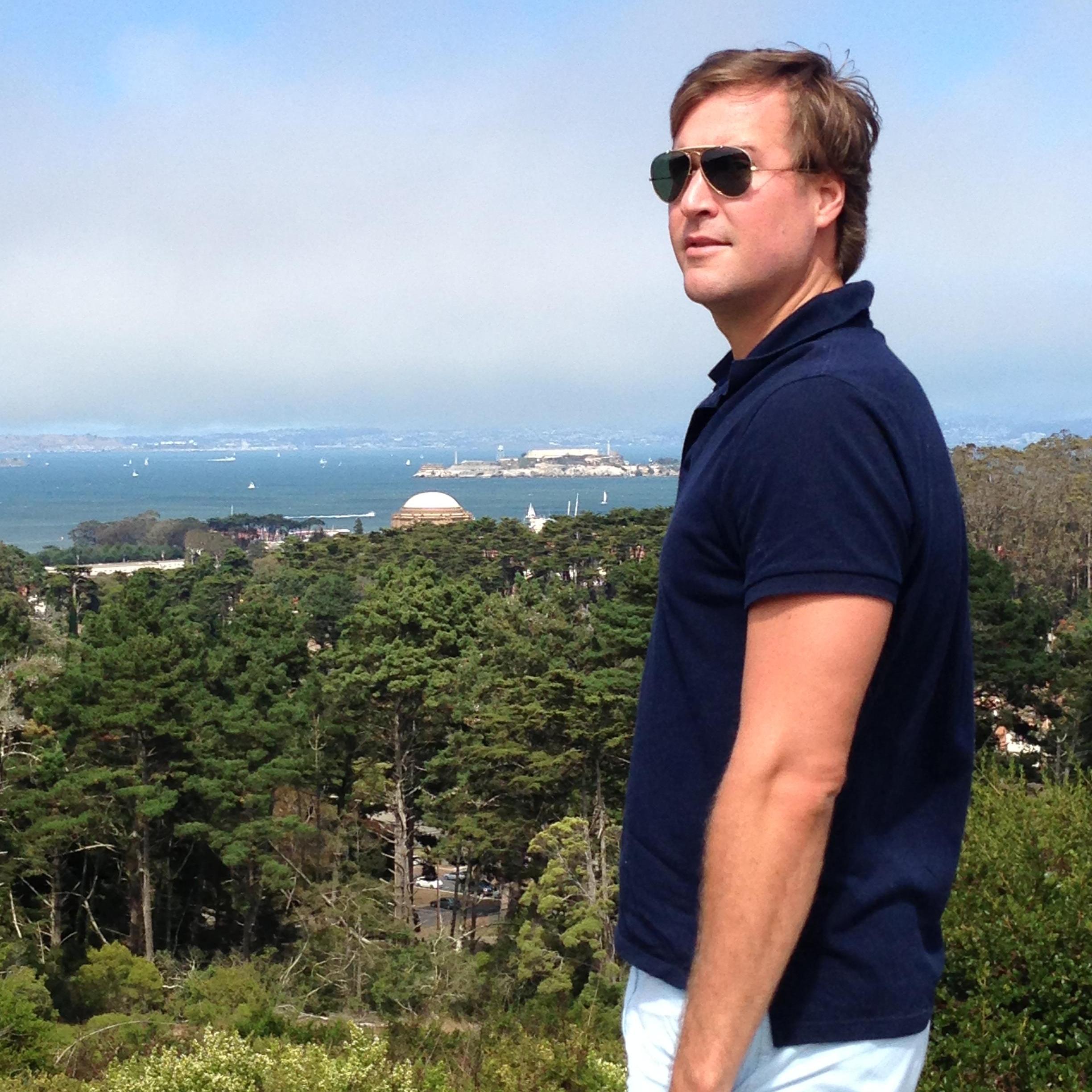 Chris enjoying the bay views during our first month living in SF