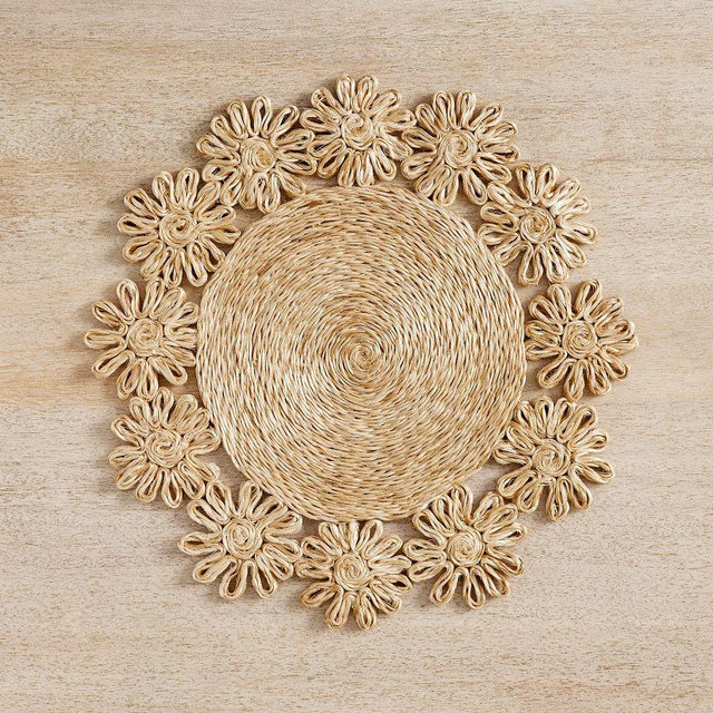Abaca Flowers Placemats, Set of 4 - Natural
