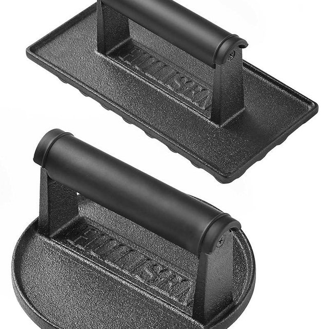 HULISEN Heavy Duty Burger Press, Cast Iron Burger Smasher for Griddle with Heat Resistant Handle, Pre-Seasoned Grill Press for Hamburger, Bacon, Meat, Steak, Patty, Sandwich, Barbecue Grilling Tool