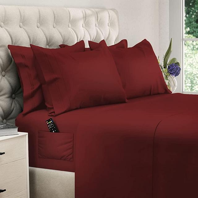 DreamCare 6 Piece Deep Pocket Sheets Microfiber Sheets Bed Sheets Bedding Sets Queen Size, Burgundy