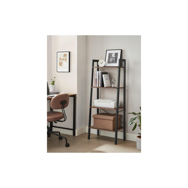 VASAGLE Ladder Shelf Bookshelf Bookcase with Steel Frame Storage Rack Brown