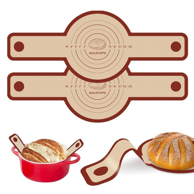 Silicone Bread Sling for Dutch Oven, 2 PCS Red Non-Stick & Reusable Bread Baking Mat with Extra Long Handles, Easy and Safe Sourdough Transfer, Dishwasher Safe Baker's Tools, Round and oval