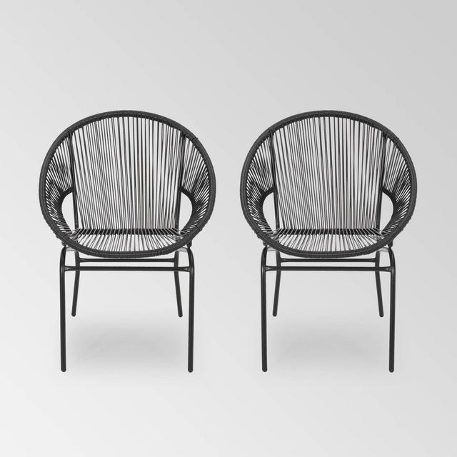 Nusa 2pk Faux Rattan Club Chair Black - Christopher Knight Home