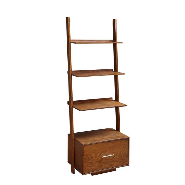 69" American Heritage Ladder Bookcase with File Drawer Dark Walnut - Breighton Home
