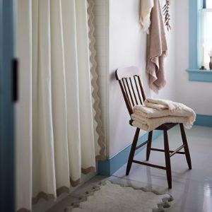Maeve by Anthropologie Embroidered Scalloped Cotton Shower Curtain | Taupe