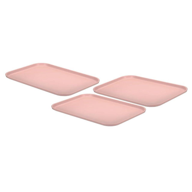 PATIKIL Plastic Fast Food Serving Tray, 3 Pcs 12.2" x 8.9" Reusable Rectangular Cafeteria Serving Platter for Party Kitchen Restaurant, Pink