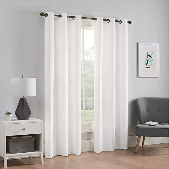 ECLIPSE Microfiber Total Privacy Blackout Thermal Grommet Window Curtain for Bedroom (1 Panel), 42 in x 84 in, White