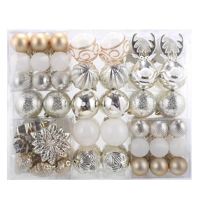 MOWARM 100-Pack Various Shatterproof Christmas Balls, Christmas Decorative Ball Ornaments for Xmas Tree- Champagne Gold