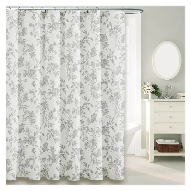 Vintage Farmhouse Shower Curtain for Bathroom Grey Shower Curtain Floral Cotton 70.8x70.8 Inch