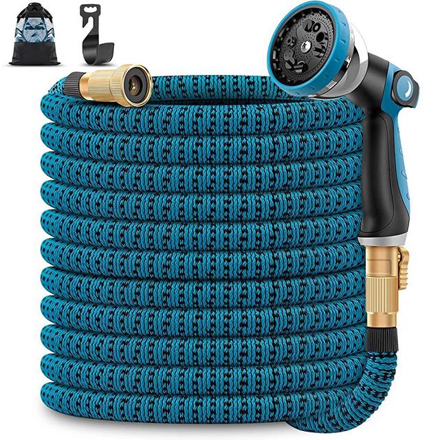 Unywarse 100ft Garden Hose Expandable Water Hose, Expanding Garden Pipe with 10 Function Zinc Nozzle, Solid Brass Fittings, Extra Strength Fabric, Lightweight Flexible Yard Hose for Watering