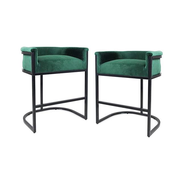 Christopher Knight Home Best Modern Wide Bucket Velvet Barstool, Emerald and Black (Set of 2)