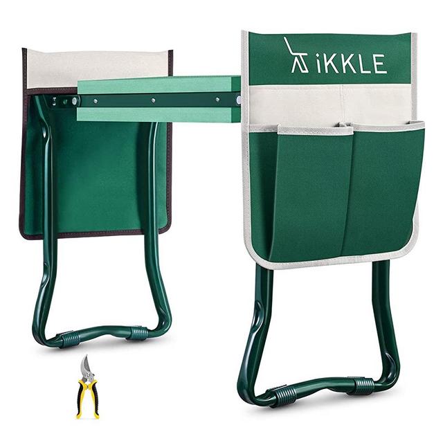 Garden Kneeler and Seat, Upgraded Folding Garden Bench Stool Portable Garden Kneeler Gardening Tools with 2 Free Tool Pouch, Detachable Belt, EVA Kneeling Pad, Pruning Shears, Ideal Gardening Gift