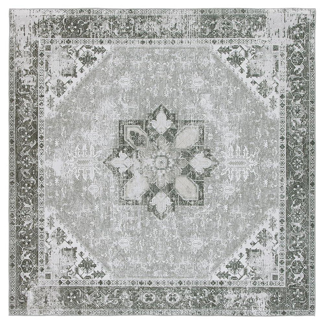 SAFAVIEH Washable Rug Tucson Collection - 3' Square, Dark Sage & Ivory, Slip Resistant & Easy to Clean, Ideal for Foyer, Entryway, Kitchen, Bedroom (TSN102F)