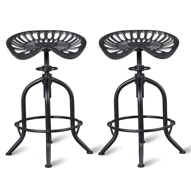 FUBIRUO Industrial Bar Stool Farmhouse Tractor Saddle Stool Kitchen Counter Height Adjustable Bar Stool Metal Bar Stool 19.6-24 Inch Pub Bar Stool,Set of 2, Black