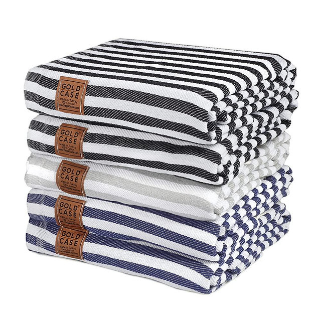 Set of 5 Original Smyrna Turkish Beach Towel by GOLD CASE - 70x39 - 100% Natural Cotton Extra Soft, Quick Dry Vintage Towels for Beach, Bath, Gym, Pool, Picnic, Yacht, Throw (Dark Blue Grey Black)