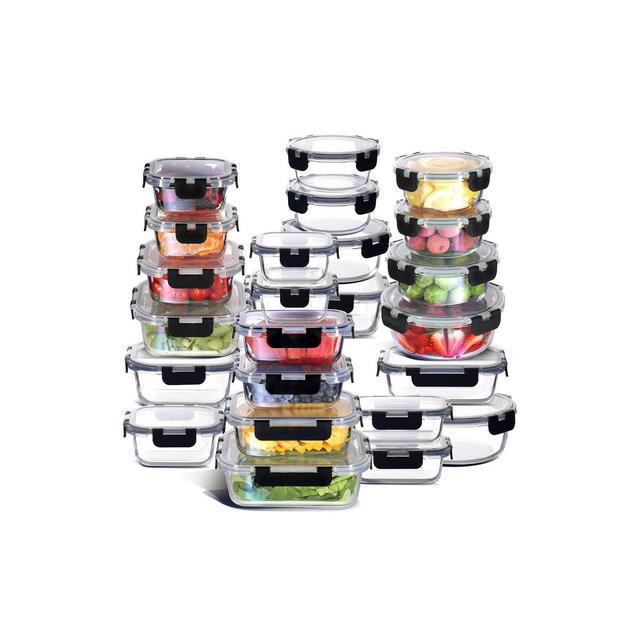 JoyTable 24-Pack Glass Food Storage Containers with Lids, Reusable Glass Food Containers with Leakproof Snap Lock Lids