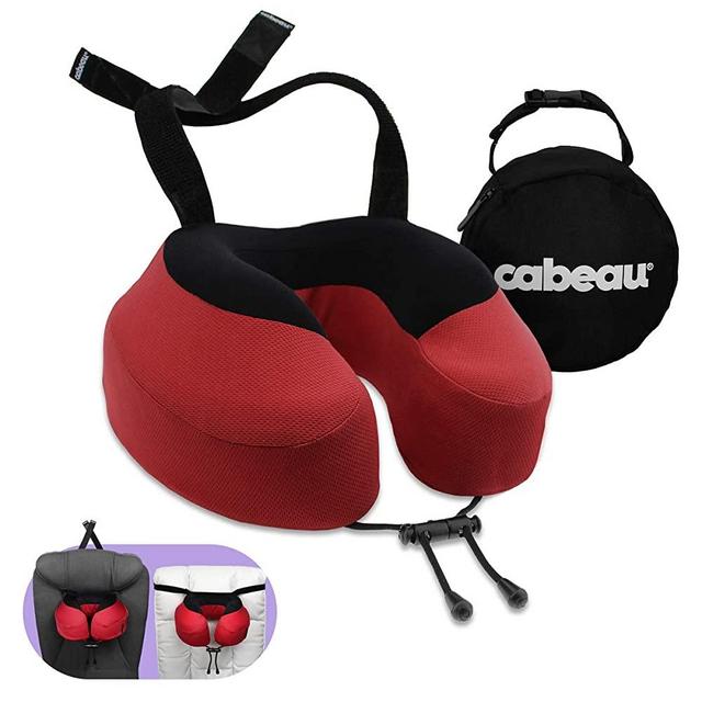 Cabeau Evolution S3 Travel Pillow - Doctor Recommended Neck Pillow for Travel - Memory Foam Airplane Pillow, Neck Pillow with Attachment Straps, Support for Car, Home, and Office, Cardinal Red