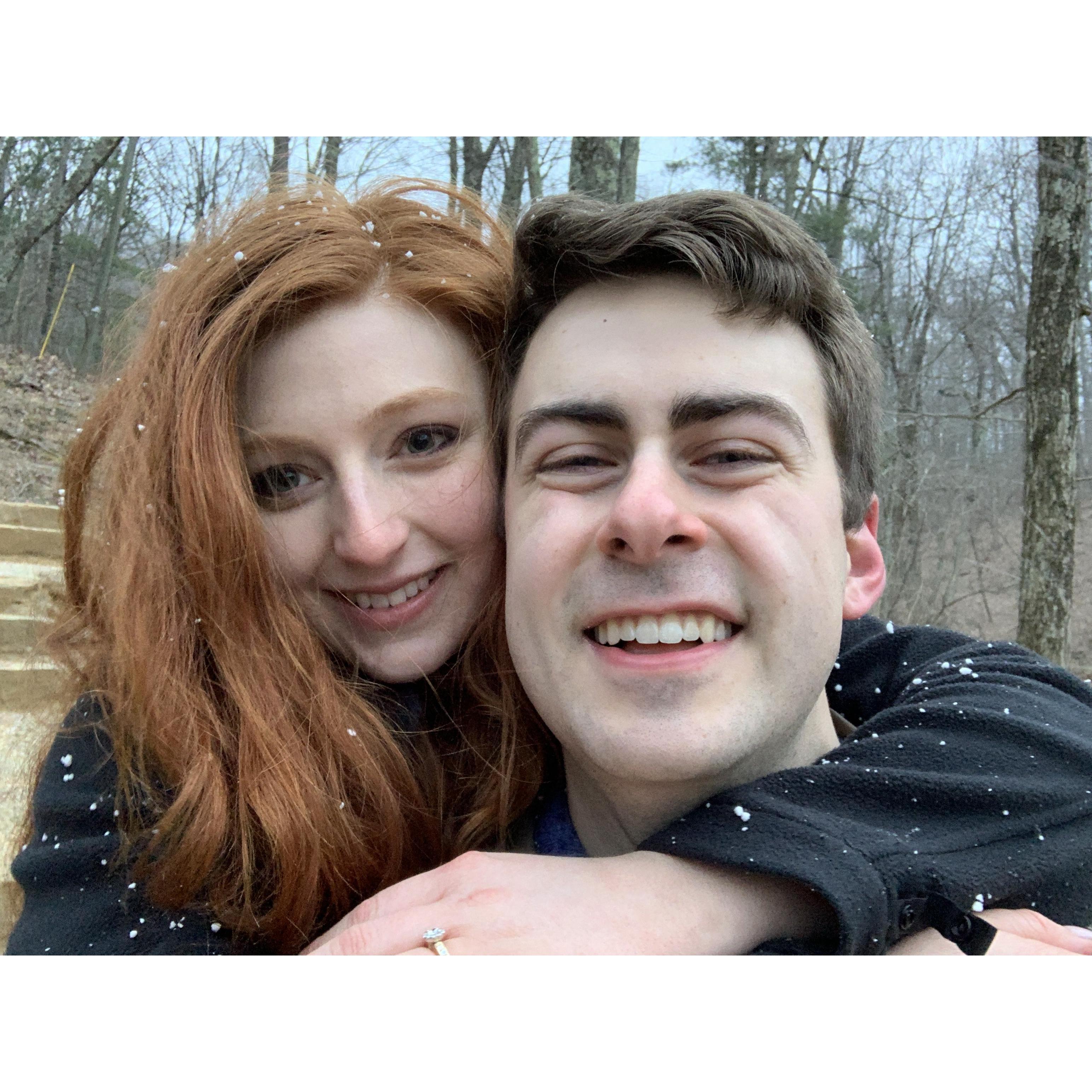 This was taken right as we reached the base of the mountain after we got engaged. It started to snow, and we felt the delight of God over us through this little sign from heaven.