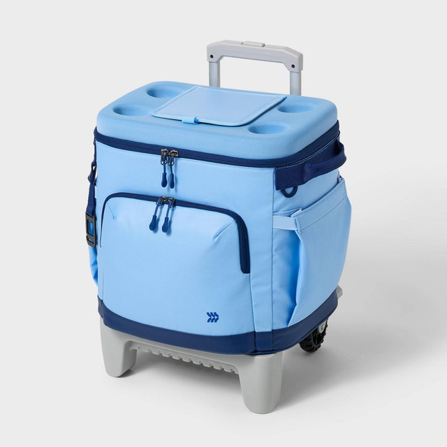 Soft Sided 36 Cans/26.5qt Rolling Cooler Blue - All In Motion™