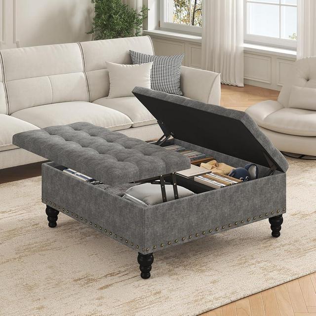 iabifo Versatile Lift-Top Ottoman, Large Storage Coffee Table in Chenille for Living Room or Bedroom, Easy-to-Assemble, Dark Grey