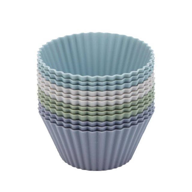 SAWNZC Silicone Baking Muffin Cups 12 Pack, Reusable Cupcake Liners Cake Molds, BPA Free, Dishwasher Safe(Grey Series, Regular Size)