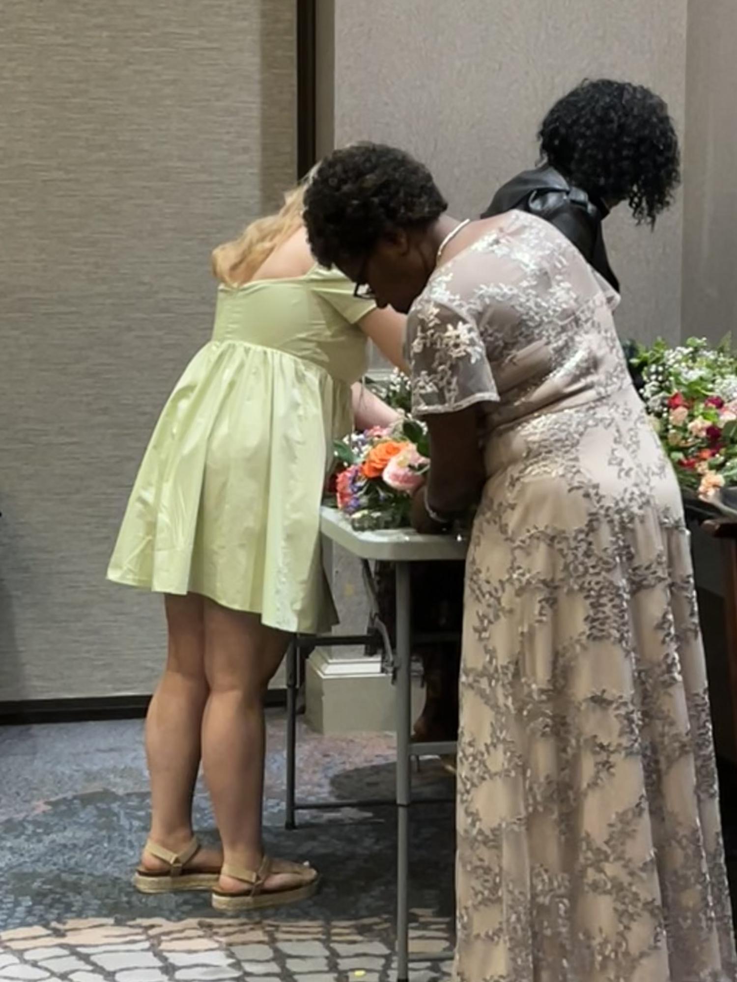 Thanks to Hazel, Katy, and Lezah for arranging our flowers perfectly when I was too tired to care!