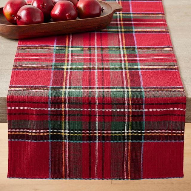 Stewart Plaid Cotton Table Runner, 18x108" - Red Plaid