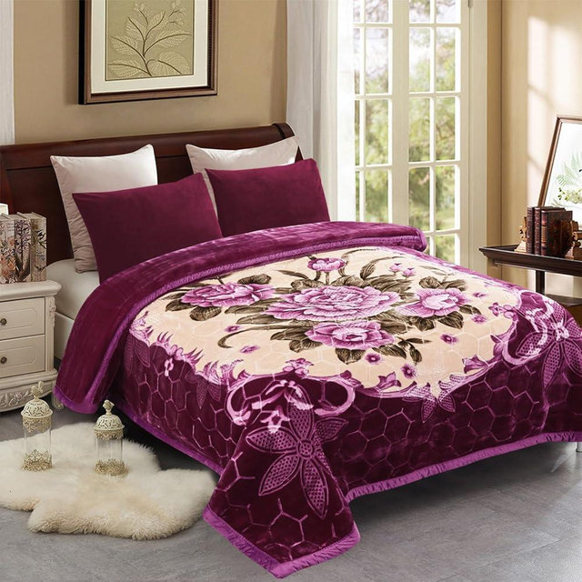 JML Korean Style Fleece Blanket King Size, 87" x 94", 10.5 Pounds, Heavy Blanket for Winter - Silky Super Soft,Plush, Cozy,Thick,Warm, 2 Ply, A&B Floral Print Purple Flower