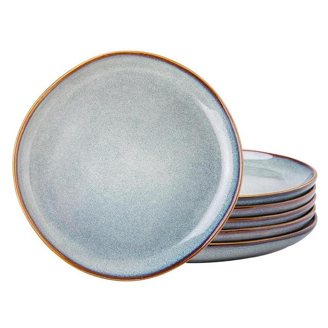 AmorArc Ceramic Dinner Plates Set of 6, 10.5 Inch Handmade Reactive Glaze Stoneware Plates, Rustic Shape Dinnerware Dish Set for Kitchen, Microwave & Dishwasher Safe, Scratch Resistant