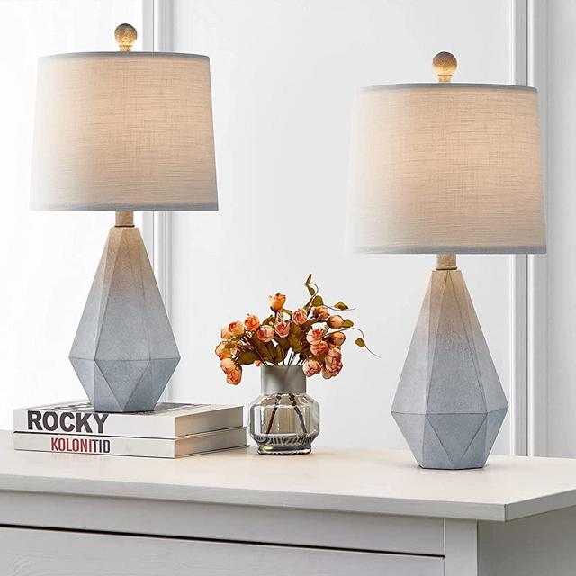 PoKat 20.25" Rustic Farmhouse Table Lamp Sets of 2 for Living Room Bedroom Grey Contemporary Classic Bedside Nightstand Lamp with White Fabric Shade