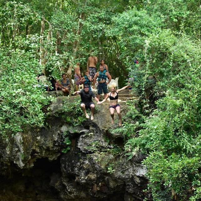 Jumping off the cliff at the Cenote in Cancun!